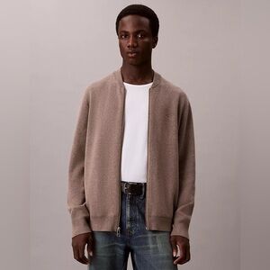 Calvin Klein NWOT Brown Smooth 100% Cotton Sweater Zip Up Bomber Jacket (XXL)
